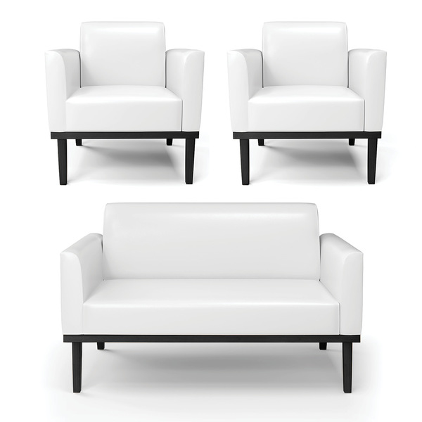 Sofá Namoradeira Com 2 Poltronas Base De Madeira Fixa Preto M