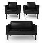 Sofá Namoradeira Com 2 Poltronas Base De Madeira Fixa Preto M