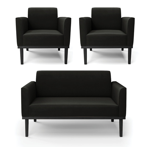 Sofá Namoradeira Com 2 Poltronas Base De Madeira Fixa Preto M