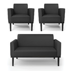 Sofá Namoradeira Com 2 Poltronas Base De Madeira Fixa Preto M