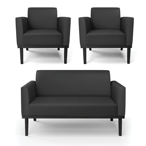 Sofá Namoradeira Com 2 Poltronas Base De Madeira Fixa Preto M