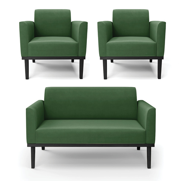 Sofá Namoradeira Com 2 Poltronas Base De Madeira Fixa Preto M