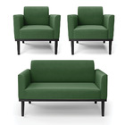 Sofá Namoradeira Com 2 Poltronas Base De Madeira Fixa Preto M