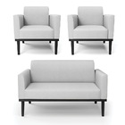 Sofá Namoradeira Com 2 Poltronas Base De Madeira Fixa Preto M