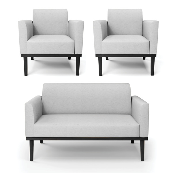 Sofá Namoradeira Com 2 Poltronas Base De Madeira Fixa Preto M