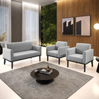 Sofá Namoradeira Com 2 Poltronas Base De Madeira Fixa Preto M