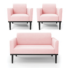 Sofá Namoradeira Com 2 Poltronas Base De Madeira Fixa Preto M