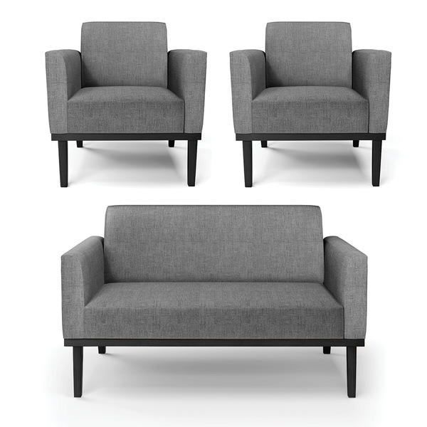 Sofá Namoradeira Com 2 Poltronas Base De Madeira Fixa Preto M