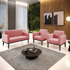 Sofá Namoradeira Com 2 Poltronas Base De Madeira Fixa Preto M