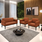 Sofá Namoradeira Com 2 Poltronas Base De Madeira Fixa Preto M