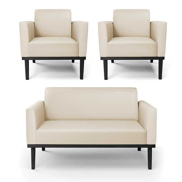 Sofá Namoradeira Com 2 Poltronas Base De Madeira Fixa Preto M