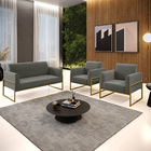 Sofá Namoradeira Com 2 Poltronas Base Industrial Alta Dourado