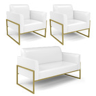 Sofá Namoradeira Com 2 Poltronas Base Industrial Alta Dourado