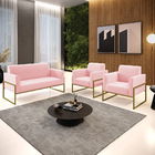Sofá Namoradeira Com 2 Poltronas Base Industrial Alta Dourado