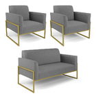 Sofá Namoradeira Com 2 Poltronas Base Industrial Alta Dourado