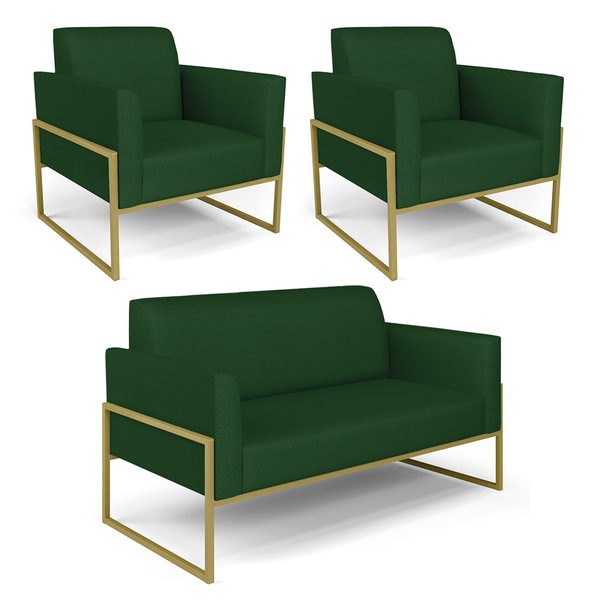 Sofá Namoradeira Com 2 Poltronas Base Industrial Alta Dourado