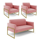 Sofá Namoradeira Com 2 Poltronas Base Industrial Alta Dourado