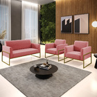 Sofá Namoradeira Com 2 Poltronas Base Industrial Alta Dourado
