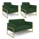 Sofá Namoradeira Com 2 Poltronas Base Industrial Alta Dourado