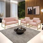 Sofá Namoradeira Com 2 Poltronas Base Industrial Alta Dourado