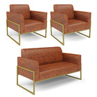 Sofá Namoradeira Com 2 Poltronas Base Industrial Alta Dourado