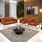 Sofá Namoradeira Com 2 Poltronas Base Industrial Alta Dourado