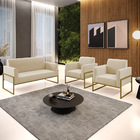 Sofá Namoradeira Com 2 Poltronas Base Industrial Alta Dourado