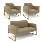 Sofá Namoradeira Com 2 Poltronas Base Industrial Alta Dourado