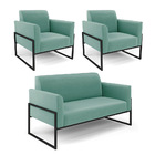 Sofá Namoradeira Com 2 Poltronas Base Industrial Alta Preto M