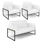 Sofá Namoradeira Com 2 Poltronas Base Industrial Alta Preto M