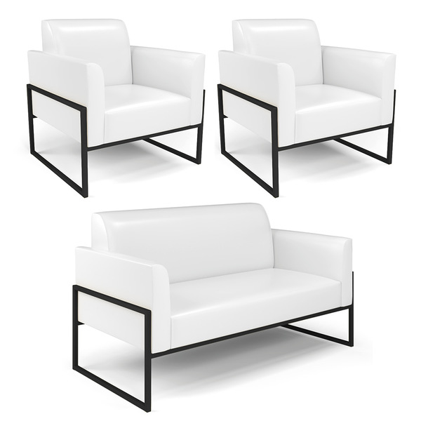 Sofá Namoradeira Com 2 Poltronas Base Industrial Alta Preto M