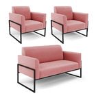 Sofá Namoradeira Com 2 Poltronas Base Industrial Alta Preto M