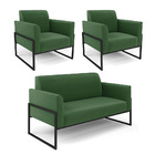 Sofá Namoradeira Com 2 Poltronas Base Industrial Alta Preto M