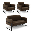 Sofá Namoradeira Com 2 Poltronas Base Industrial Alta Preto M