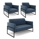 Sofá Namoradeira Com 2 Poltronas Base Industrial Alta Preto M