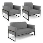 Sofá Namoradeira Com 2 Poltronas Base Industrial Alta Preto M