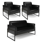 Sofá Namoradeira Com 2 Poltronas Base Industrial Alta Preto M