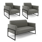 Sofá Namoradeira Com 2 Poltronas Base Industrial Alta Preto M