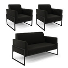 Sofá Namoradeira Com 2 Poltronas Base Industrial Alta Preto M