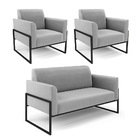 Sofá Namoradeira Com 2 Poltronas Base Industrial Alta Preto M