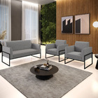 Sofá Namoradeira Com 2 Poltronas Base Industrial Alta Preto M