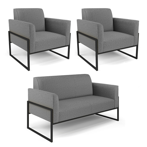 Sofá Namoradeira Com 2 Poltronas Base Industrial Alta Preto M