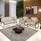 Sofá Namoradeira Com 2 Poltronas Base Industrial Alta Preto M