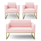 Sofá Namoradeira Com 2 Poltronas Base Industrial Dourado Mari