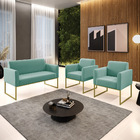 Sofá Namoradeira Com 2 Poltronas Base Industrial Dourado Mari