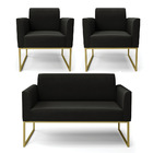 Sofá Namoradeira Com 2 Poltronas Base Industrial Dourado Mari