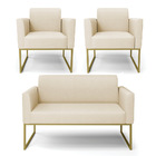 Sofá Namoradeira Com 2 Poltronas Base Industrial Dourado Mari