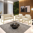 Sofá Namoradeira Com 2 Poltronas Base Industrial Dourado Mari