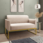 Sofá Namoradeira Com 2 Poltronas Base Industrial Dourado Mari