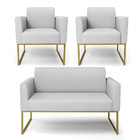 Sofá Namoradeira Com 2 Poltronas Base Industrial Dourado Mari